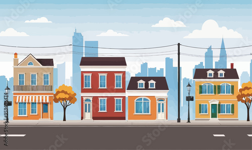 Cityscape with Tall Buildings and Power Lines