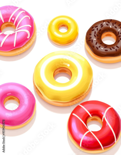 Colorful Donuts with Various Flavors and Toppings