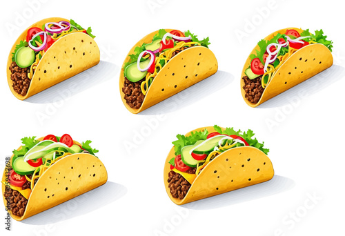 Four Tacos with Various Toppings and Garnishes