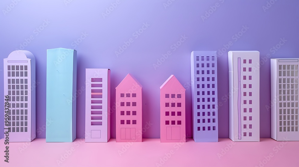 Magnetic constructor buildings on the table isolated on purple and pink background Magnetic constructor buildings on the table isolated on purple and pink background