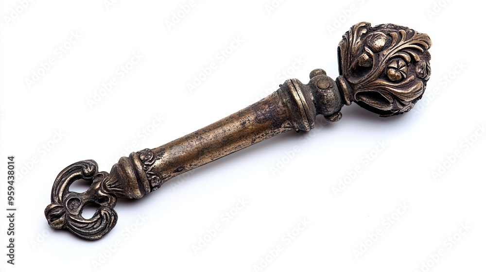 Ornate Metal Key with Floral Design and Tarnished Finish Ornate Metal Key with Floral Design and Tarnished Finish