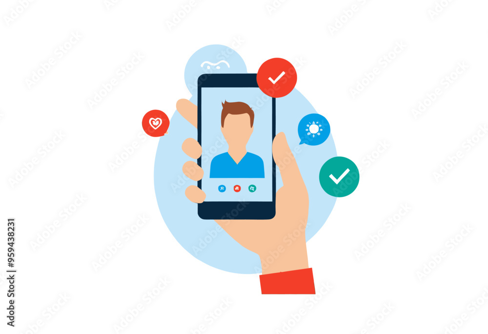 Handheld device with profile picture and social media icons Handheld device with profile picture and social media icons