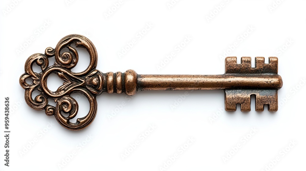 Ornate Antique Brass Key with Intricate Design Ornate Antique Brass Key with Intricate Design