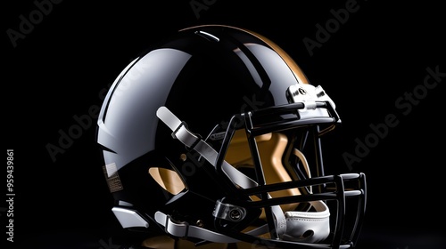 Black and Gold Football Helmet on Black Background