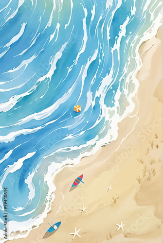 Serene Beach Scene with Surfboards and Starfish