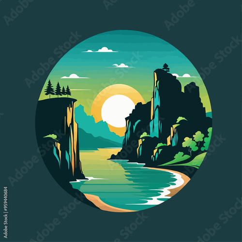 Serene Sunset Overlooking Mountainous Coastline