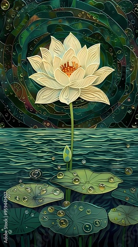 lotus flower in the water plant pattern illustration poster background