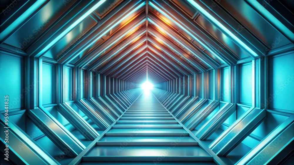 Obraz premium Endless tunnel of geometric shapes , abstract, infinite, pattern, symmetry, digital, design, surreal