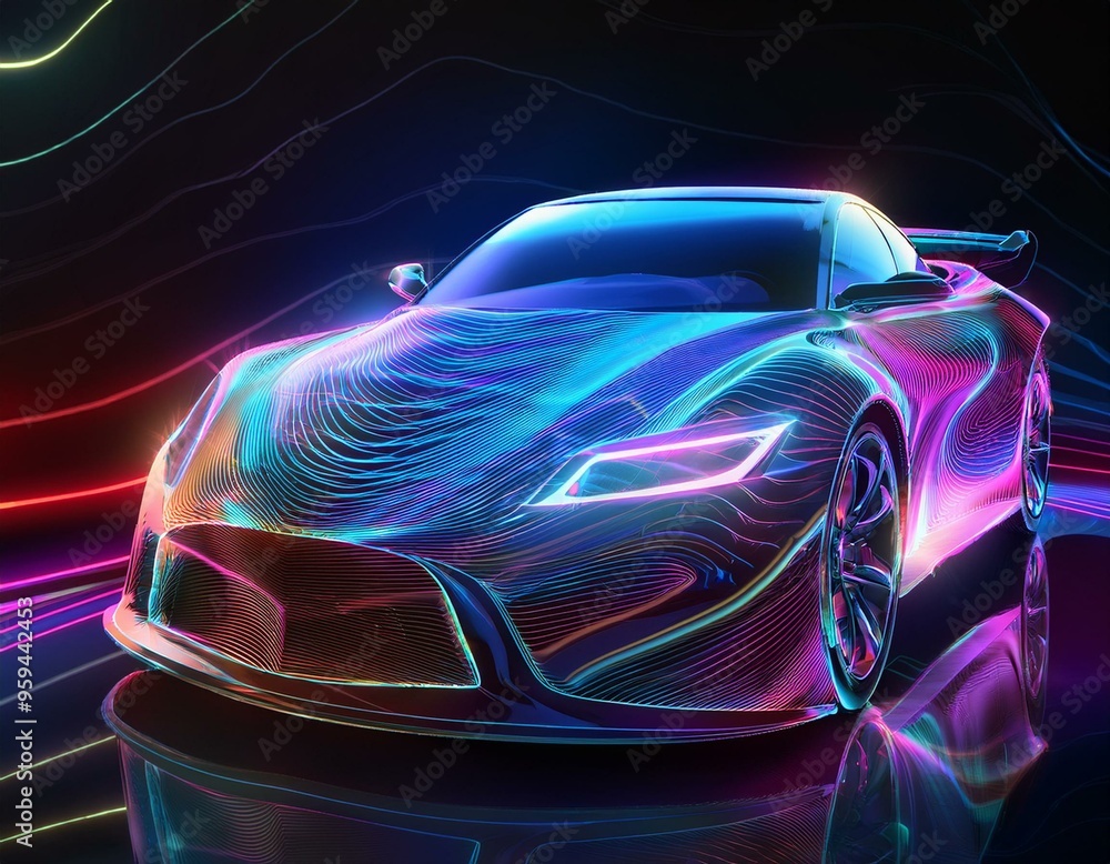 car on black background, Luxury car sport abstract holographic 3D wavy background,car on light black background car on black background, Luxury car sport abstract holographic 3D wavy background,car on light black background