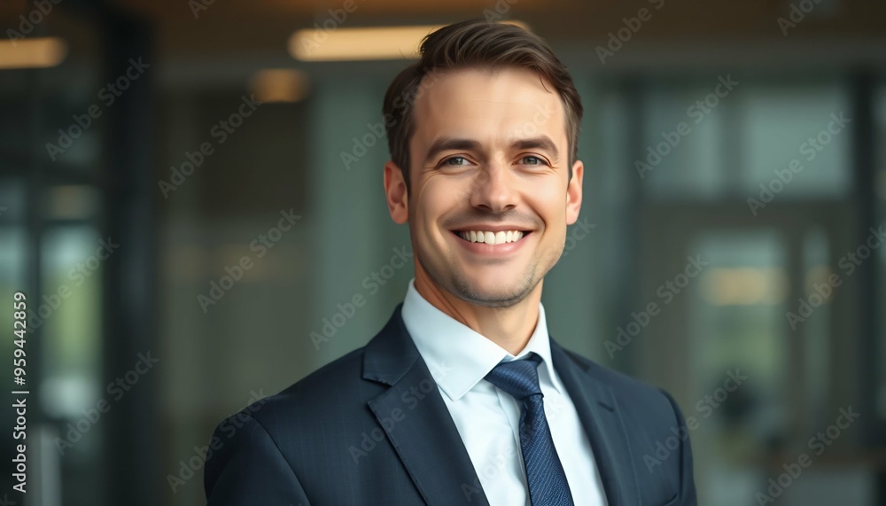 Confident Businessman Smiling in Office Environment Confident Businessman Smiling in Office Environment