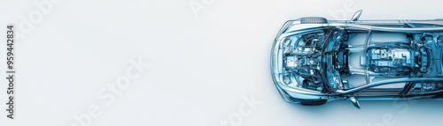 Top view of a modern car showcasing the detailed engineering and design, emphasizing technology and innovation.
