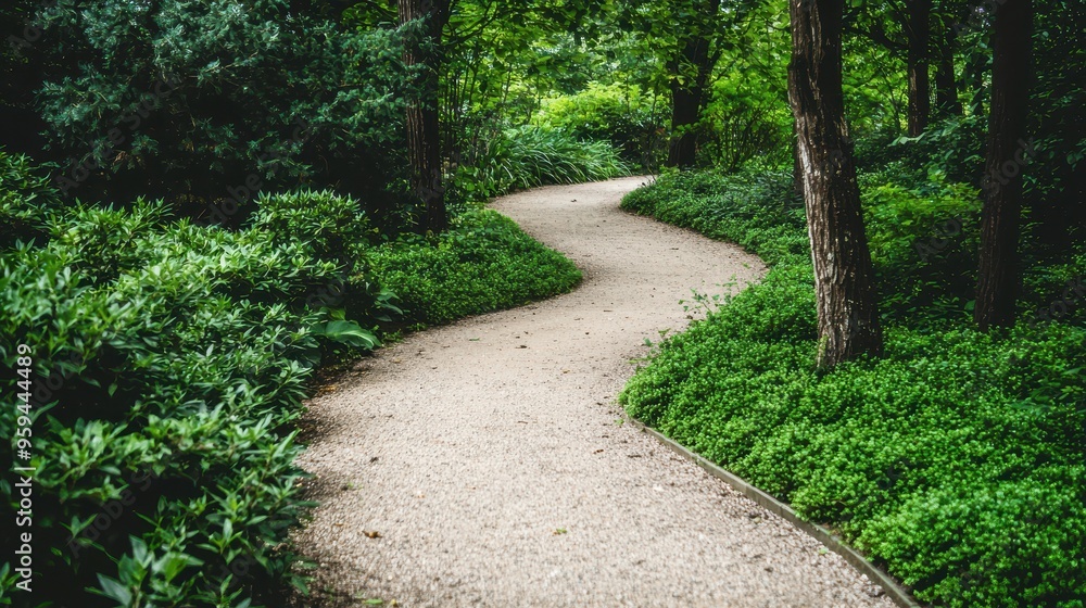 Winding Gravel Path Through Lush Green Foliage Winding Gravel Path Through Lush Green Foliage