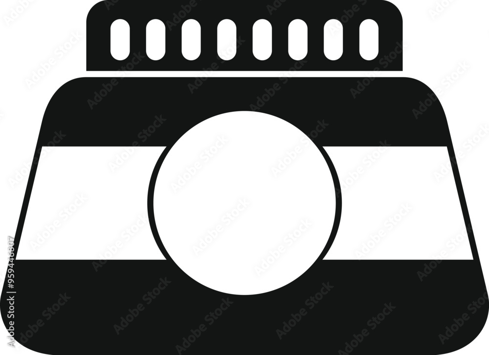 Simple icon of a jar having stripes and a circular label, representing a food container Simple icon of a jar having stripes and a circular label, representing a food container