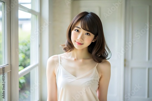 Beautiful Young Woman Standing by Window. Free Download Beautiful Young Woman Standing by Window. - GFXLoad