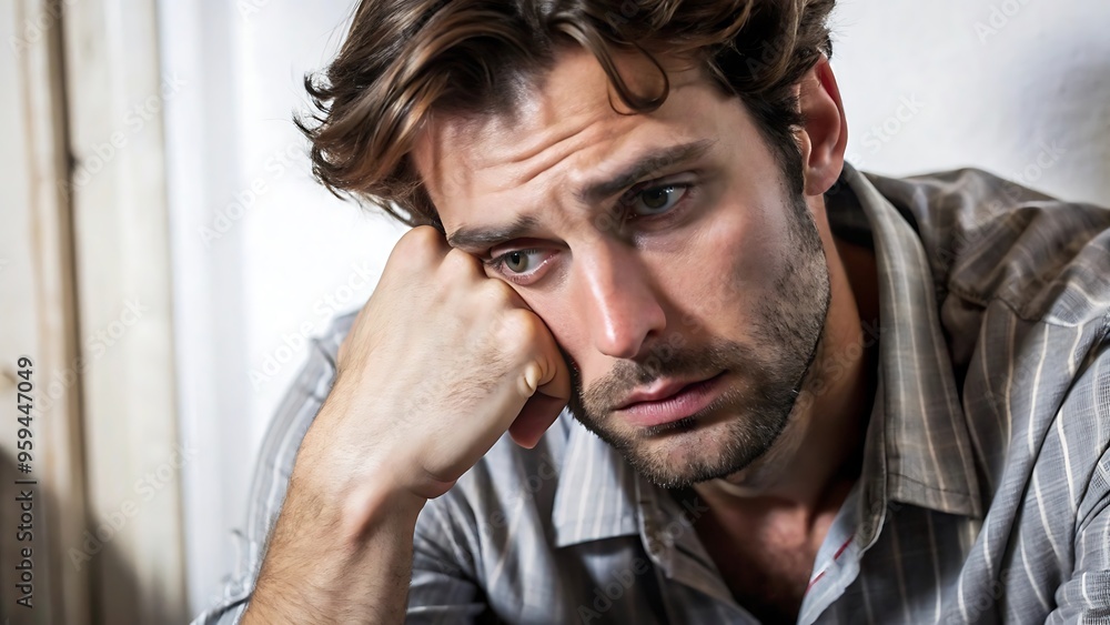 Sad Man Leaning On His Hand. Sad Man Leaning On His Hand.