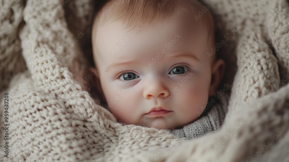 Serene Newborn Baby Wrapped in Cozy Blanket - Soft Light and Delicate Features in Minimalist Setting Serene Newborn Baby Wrapped in Cozy Blanket - Soft Light and Delicate Features in Minimalist Setting