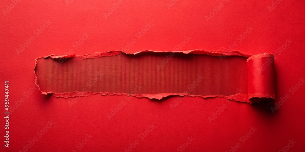 A torn red paper fragment against a red surface with a red wall in the background A torn red paper fragment against a red surface with a red wall in the background