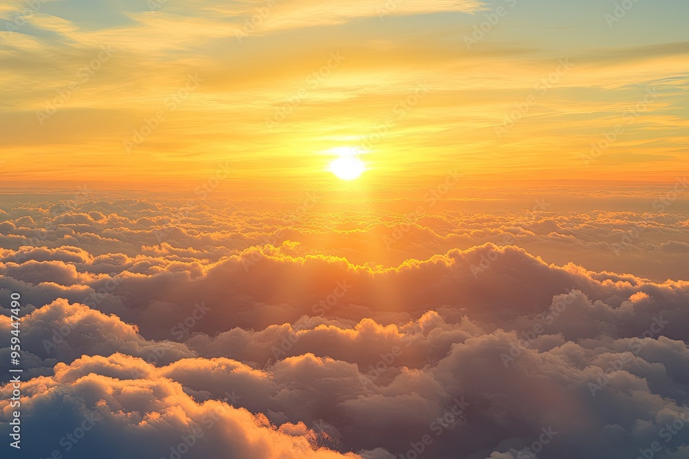 A stunning sunrise above fluffy clouds, showcasing vibrant colors and serene beauty of nature, perfect for inspiring tranquility. A stunning sunrise above fluffy clouds, showcasing vibrant colors and serene beauty of nature, perfect for inspiring tranquility.