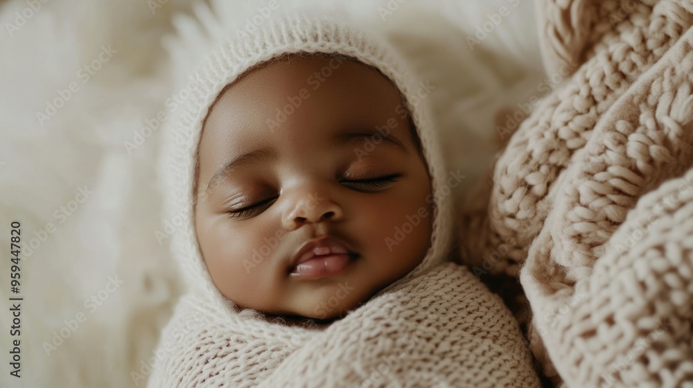 Serene Newborn Baby Wrapped in Light Blanket - Minimalist Neutral Tones Close-up Portrait in Soft Natural Light Serene Newborn Baby Wrapped in Light Blanket - Minimalist Neutral Tones Close-up Portrait in Soft Natural Light