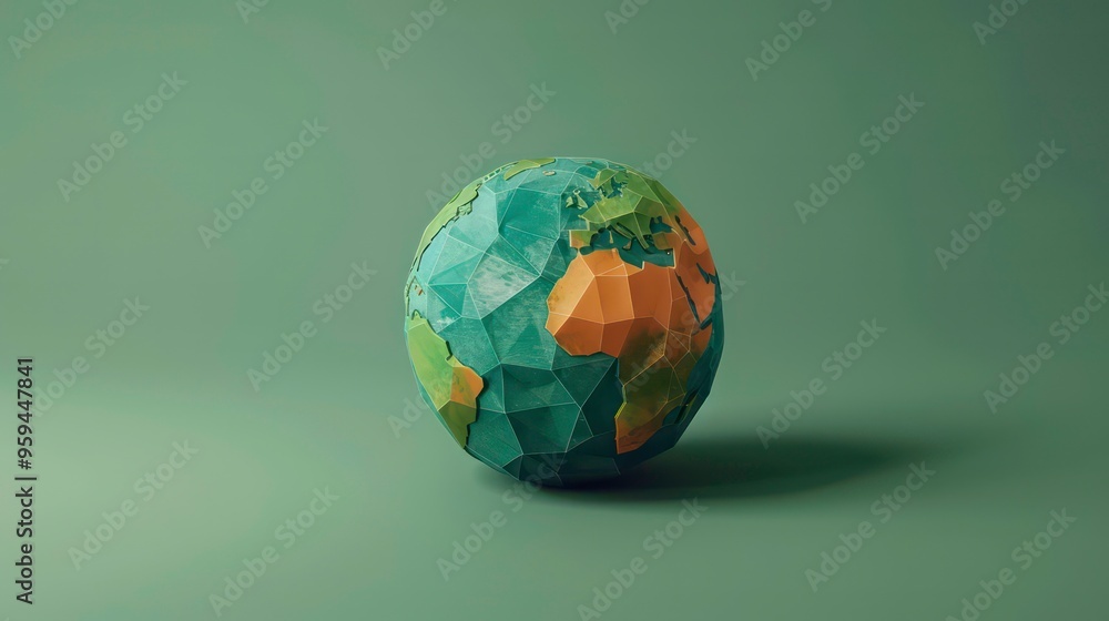 Low-poly Earth Globe on a Green Background. Low-poly Earth Globe on a Green Background.