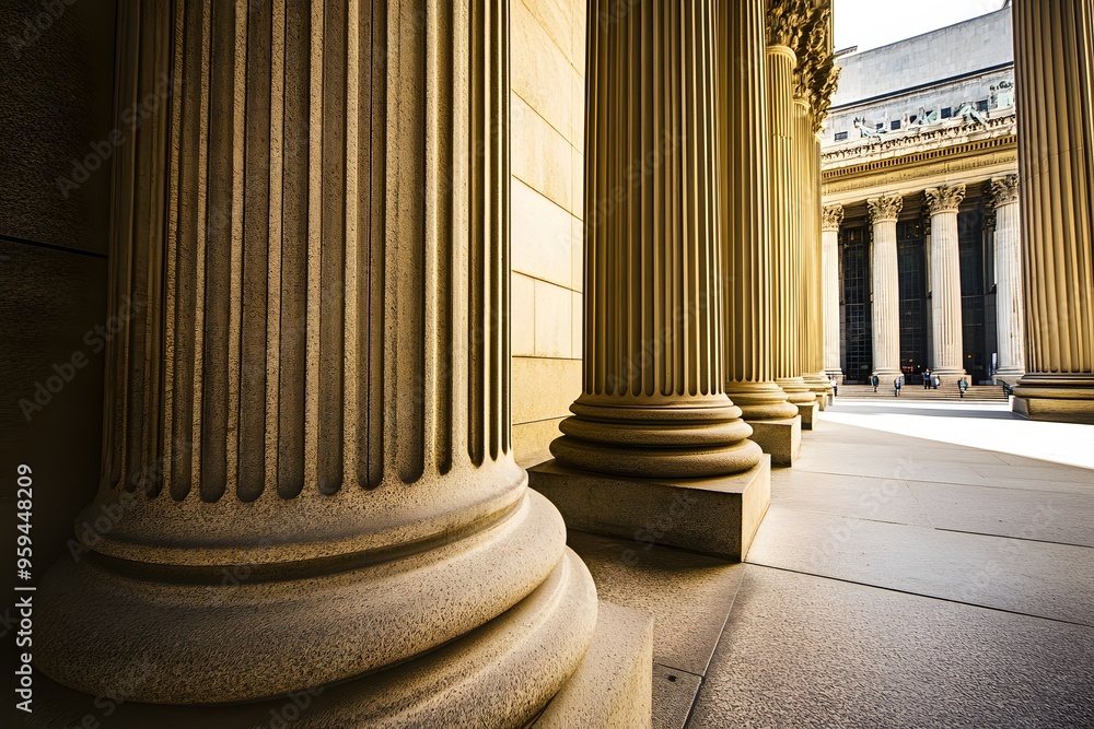 Close-up of Stone Columns in Front of an Ornate Building Close-up of Stone Columns in Front of an Ornate Building