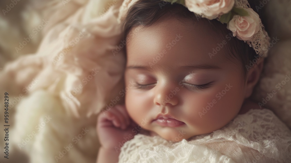 Serene Egyptian Newborn: Soft Pastel Close-up of Calm and Innocent Baby in Gentle Lighting Serene Egyptian Newborn: Soft Pastel Close-up of Calm and Innocent Baby in Gentle Lighting