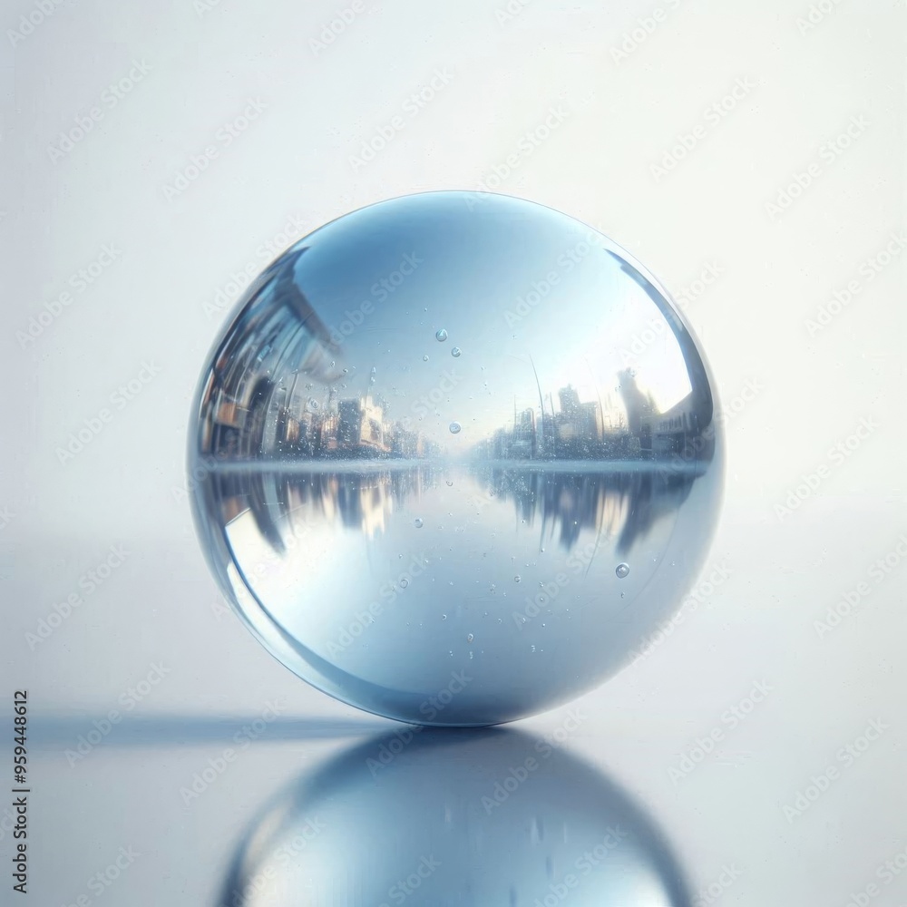 Single Soap Bubble with Reflection on White Background Single Soap Bubble with Reflection on White Background
