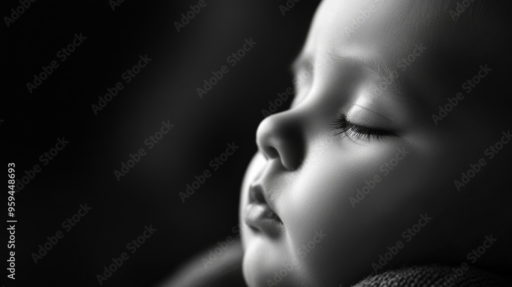 Serene Ukrainian Newborn Baby in Soft Black and White Close-up Serene Ukrainian Newborn Baby in Soft Black and White Close-up
