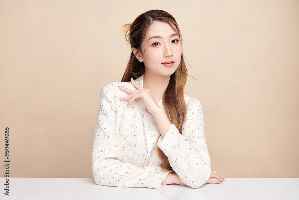 Beautiful young asian woman with clean fresh skin on beige background, Face care, Facial treatment, Cosmetology, beauty and spa, Asian women portrait. Beautiful young asian woman with clean fresh skin on beige background, Face care, Facial treatment, Cosmetology, beauty and spa, Asian women portrait.