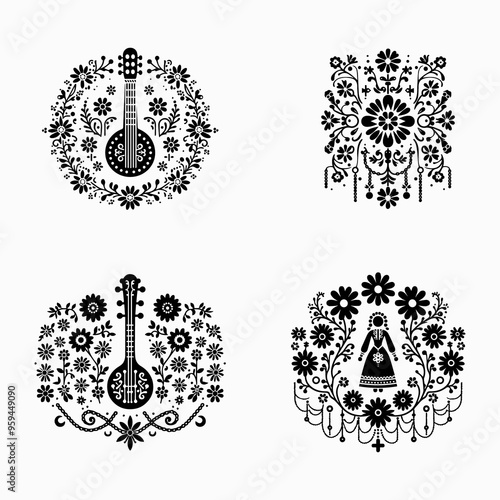 floral style gitter silhouette vector in white background editable eps  photo