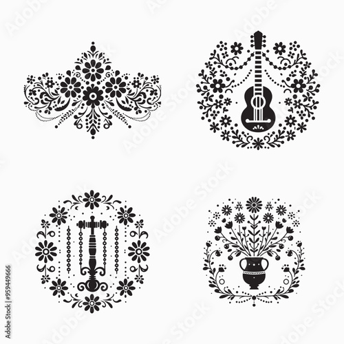 floral style gitter silhouette vector in white background editable eps 