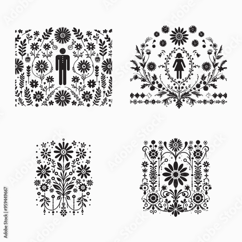 floral style gitter silhouette vector in white background editable eps 