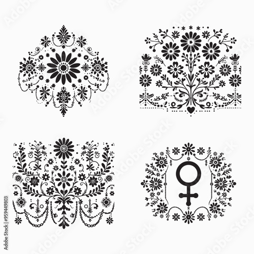 floral style gitter silhouette vector in white background editable eps 