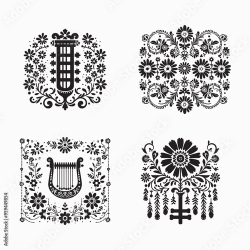 floral style gitter silhouette vector in white background editable eps 