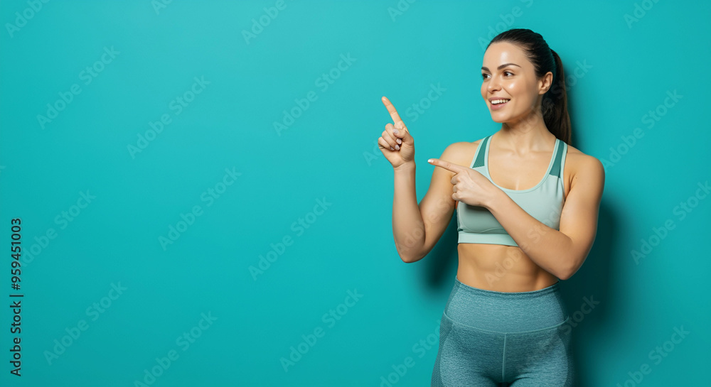 Gym Girl Pointing at something- Blue Screen Background Gym Girl Pointing at something- Blue Screen Background