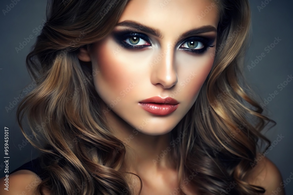 Beautiful Woman with Long Wavy Hair and Smoky Eye Makeup. Beautiful Woman with Long Wavy Hair and Smoky Eye Makeup.