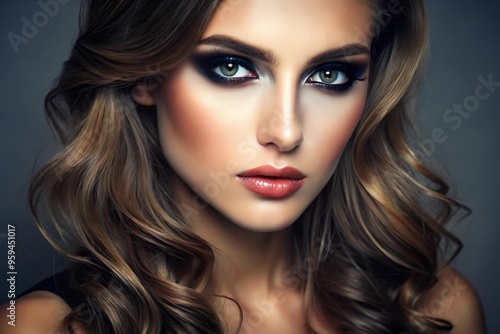 Wallpaper Mural Beautiful Woman with Long Wavy Hair and Smoky Eye Makeup. Torontodigital.ca