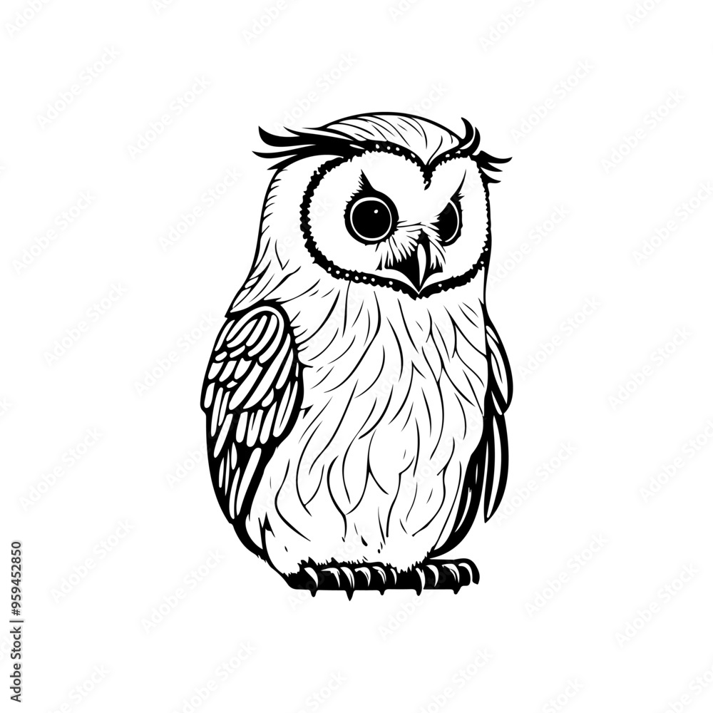 Fototapeta premium Owl Icon hand draw black halloween colour logo symbol perfect.