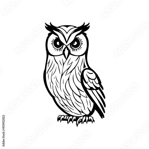 Owl Icon hand draw black halloween colour logo symbol perfect. photo