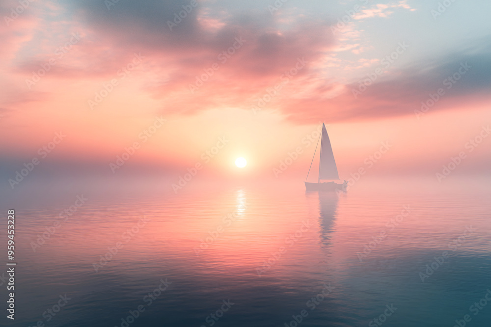Fototapeta premium Sailboat at Sunset on Calm Ocean