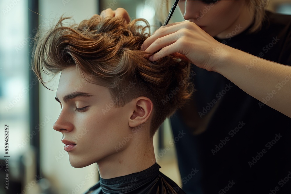 Fototapeta premium man getting his hair done in the barber shop