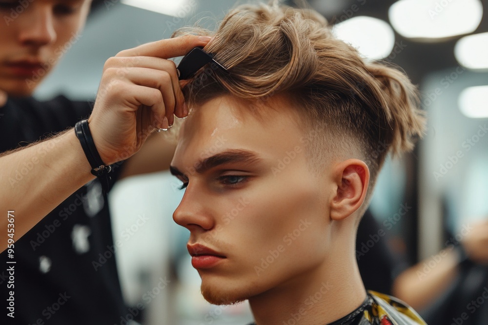 Fototapeta premium man getting his hair done in the barber shop