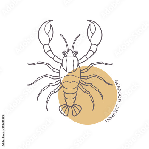 Lobster or crayfish emblem. Seafood shop logo, signboard, restaurant menu, fish market, banner, poster design template. Fresh seafood or shellfish product.