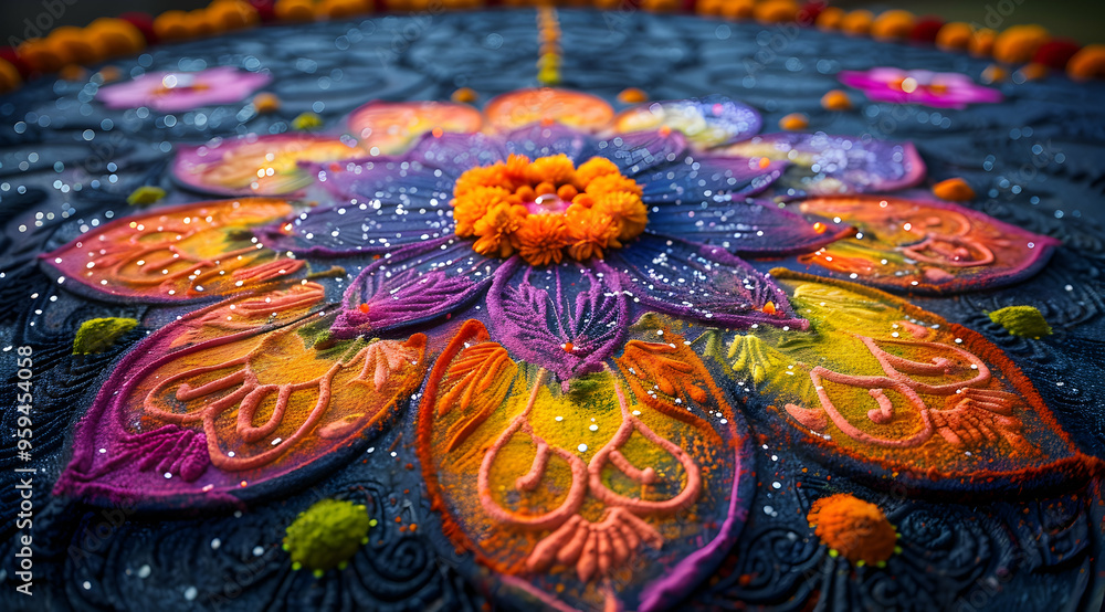 Colorful Mandala Design with Flower Petals and Glitter Colorful Mandala Design with Flower Petals and Glitter
