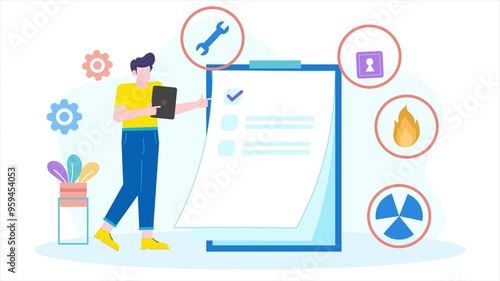 a businessman with checklist document in emergency situations management concept illustration business animated video
