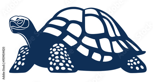 Minimalist navy blue silhouette of a tortoise with detailed shell and flippers, highlighting the simple yet elegant design of this reptilian creature