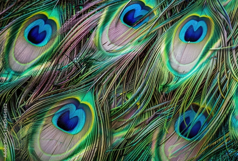 Fototapeta premium Stunning Peacock Feathers, Intricate Details, and Dynamic Colors 