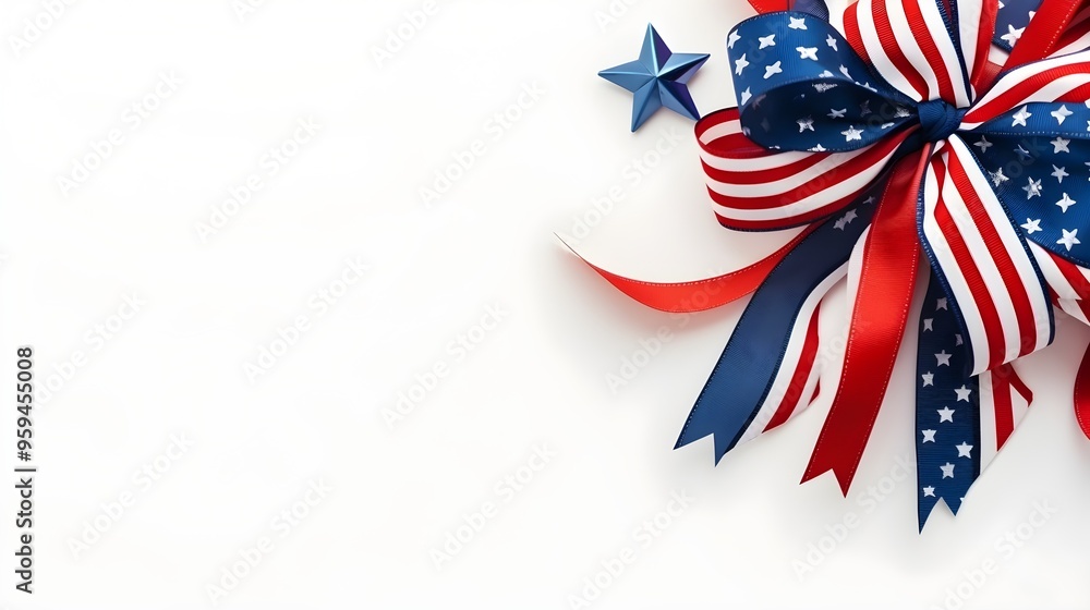 Fototapeta premium American Flag Bow and Stars on White Background