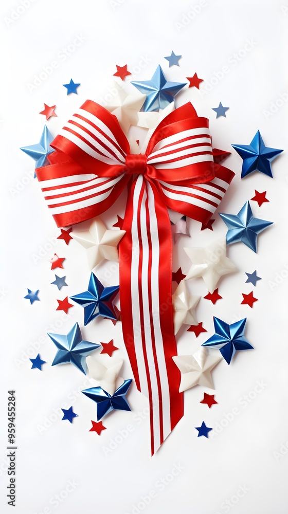 Obraz premium Patriotic Red White and Blue Bow with Stars