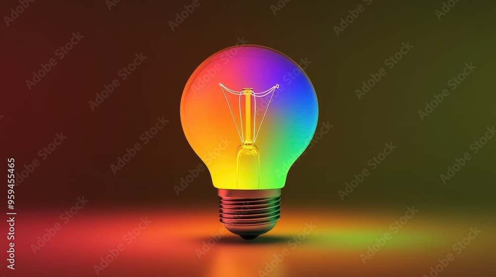 a colorful glowing idea bulb lamp, visualization of brainstorming and creative thinking a colorful glowing idea bulb lamp, visualization of brainstorming and creative thinking